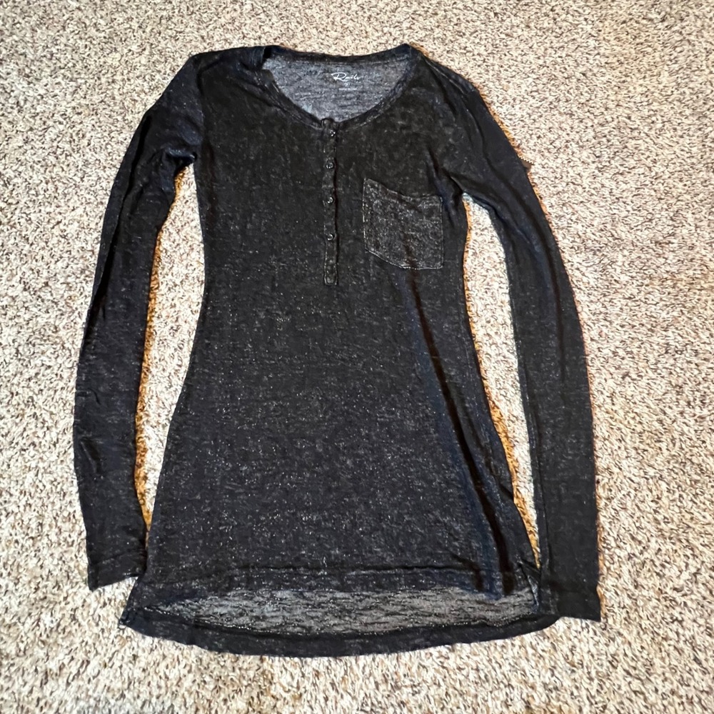Rails Womens Black Burnout Long Sleeve Henley Pocket Top Size‎ Medium